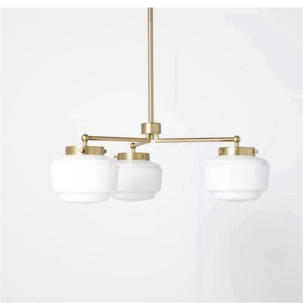 3-Arm Milk Glass Chandelier Ceiling Light Brass Finish - Hearth & Hand